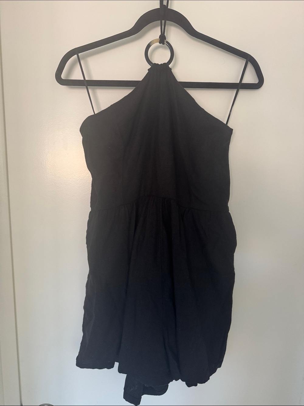 Old Navy Black Strapless Halter romper with Ring Detail and pockets